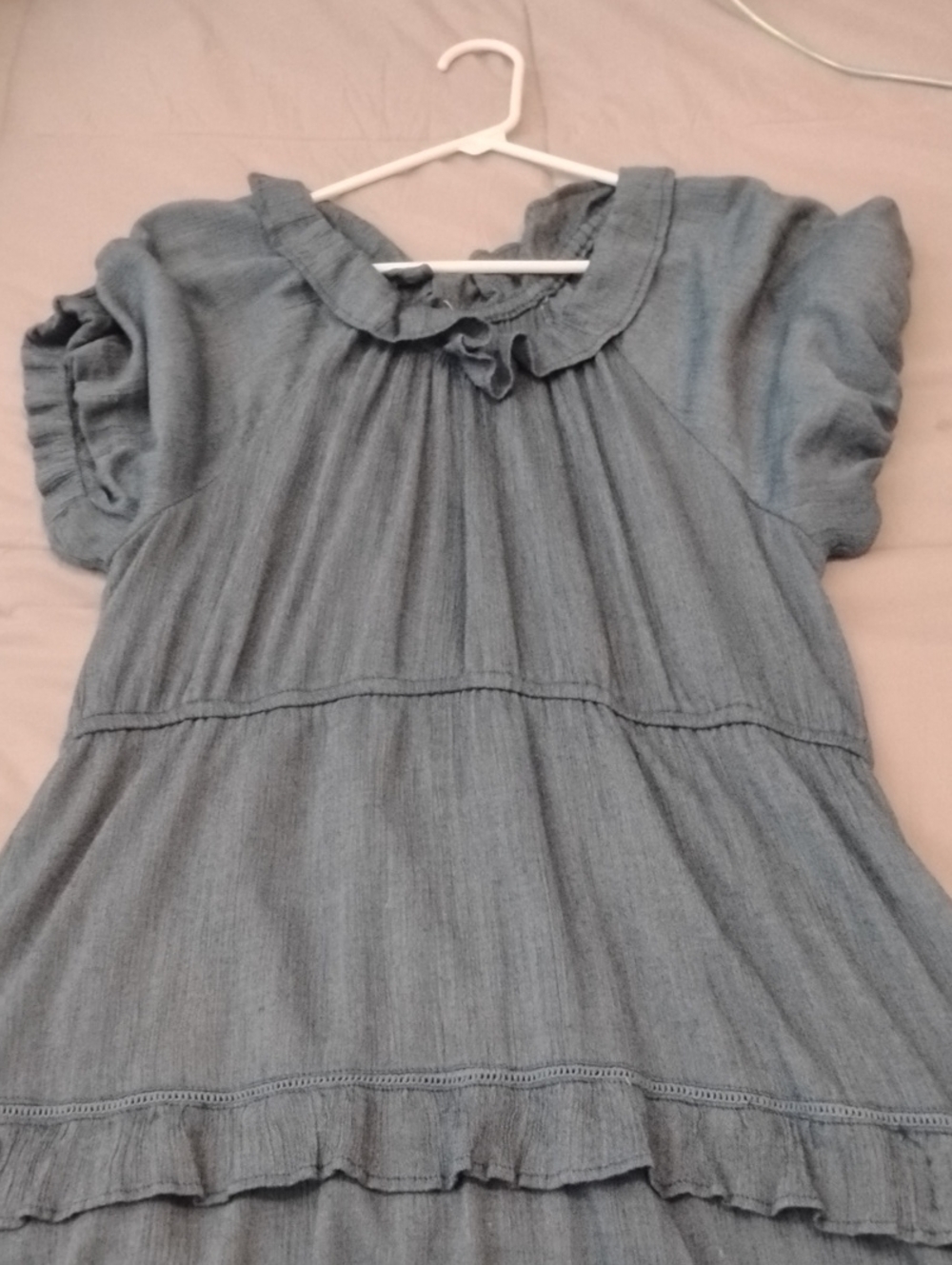 Women's Blue Ruffled Short Sleeve Dress